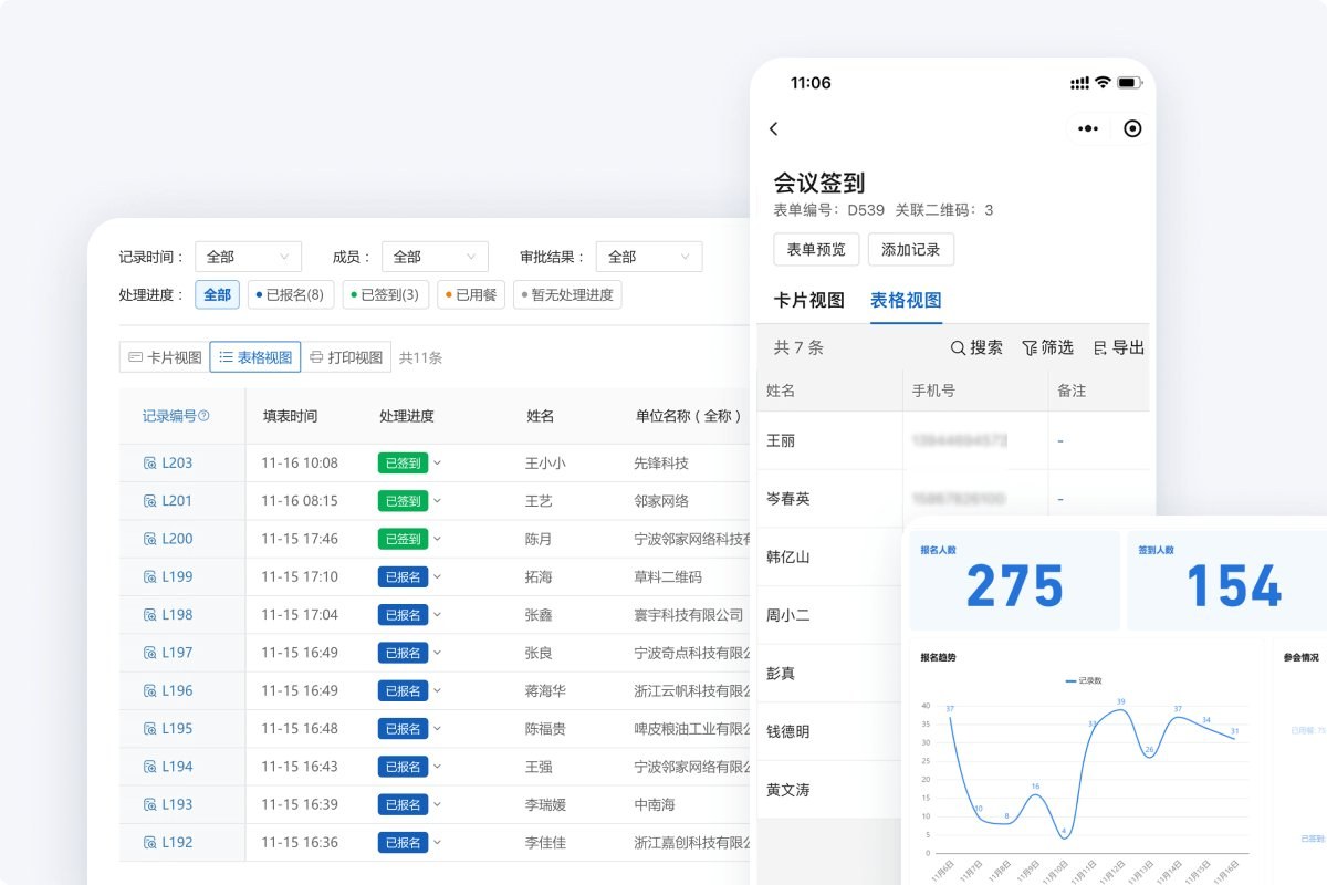 签到报表可实时更新,便于现场查看进度