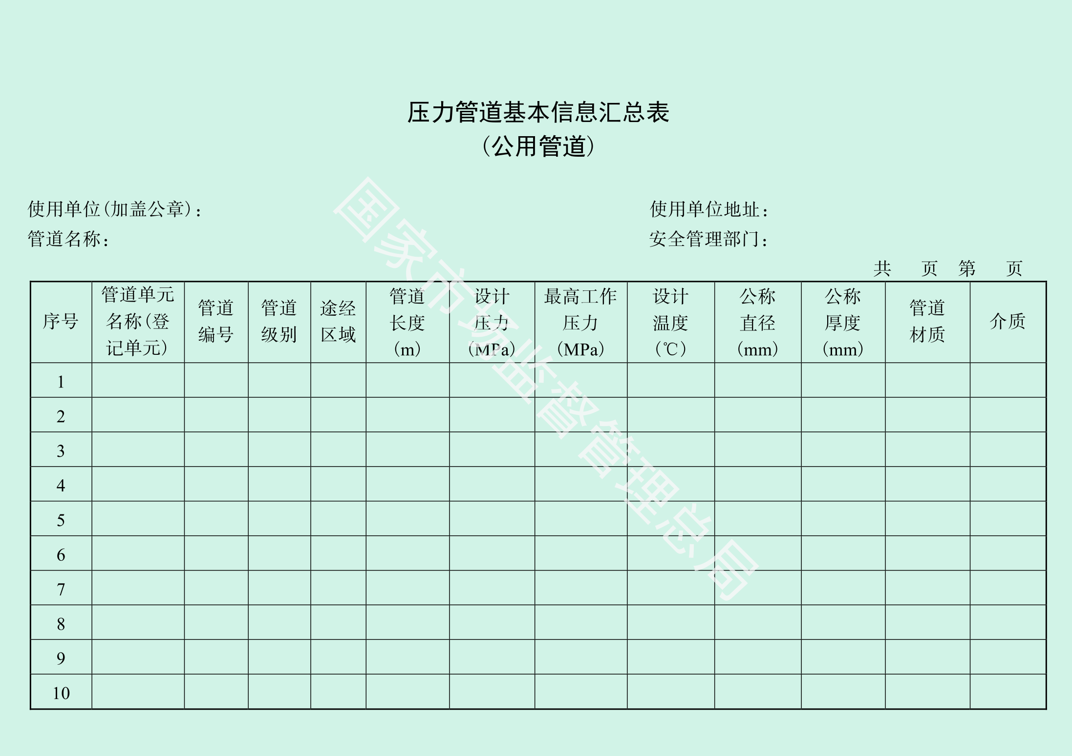 压力管道基本信息汇总表第 4 页