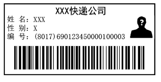 图B.12 快递员铭牌上条码符号放置位置示例