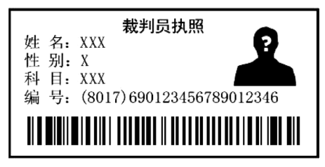 图B.8 裁判员执照上条码符号放置位置示例
