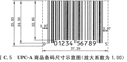 图C.5 UPC-A商品条码尺寸示意图（放大系数为1.00）